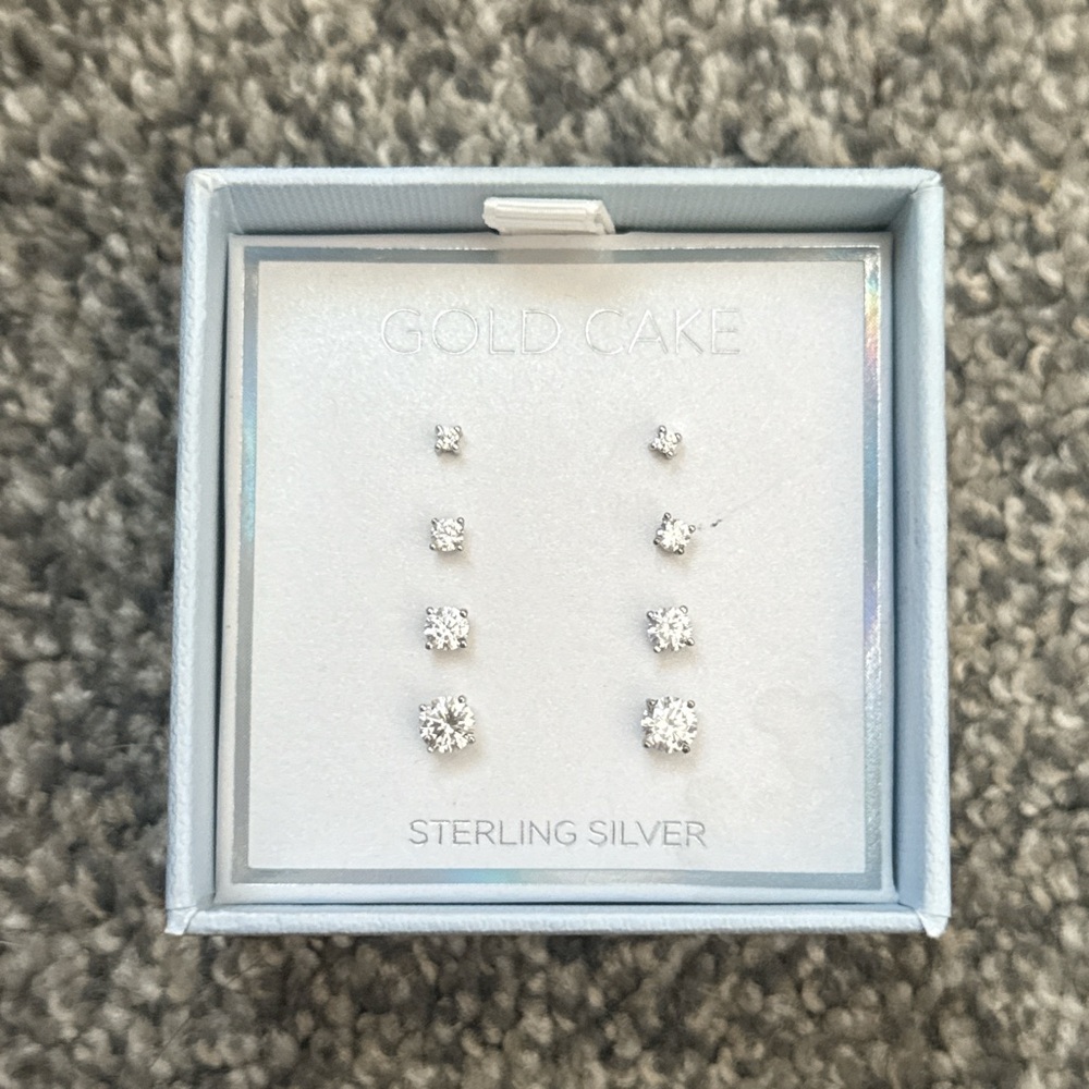 Silver Stud Earrings with Crystals